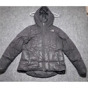 The North Face 550 Puffer Jacket Womens Large Black Goose Down Hooded Winter